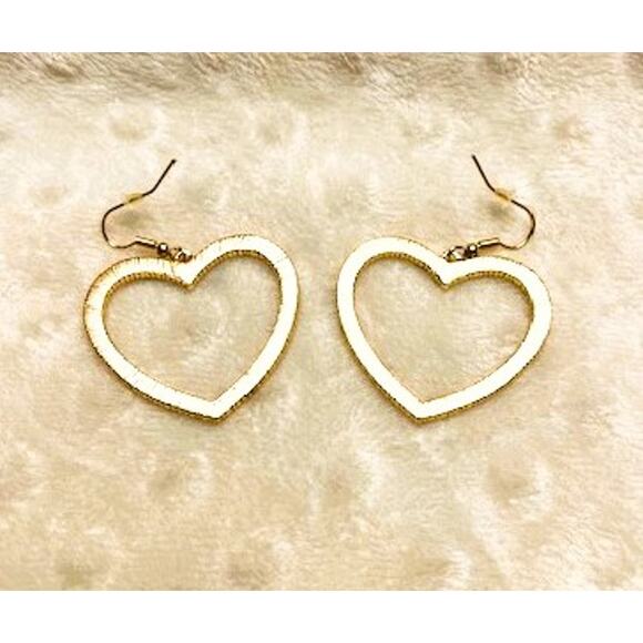 Heart Shaped Rose Gold Plated Dangle Earrings w/Double Row CZ-NEW - Picture 4 of 6